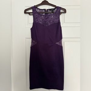 Purple Sleeveless Bodycon Mini Dress with Lace Cutouts